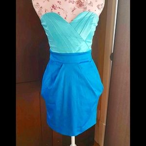 bebe 2 Tone Blue Strapless Dress